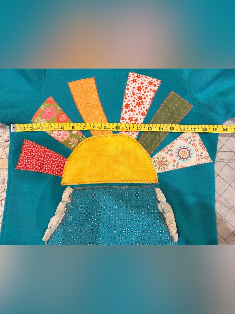 Custom Upcycled Under Armour Hoodie Sunburst Patchwork Cottagecore Small - Picture 7 of 8